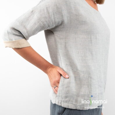 Rusvai pilka lininė palaidinė su kišenėmis