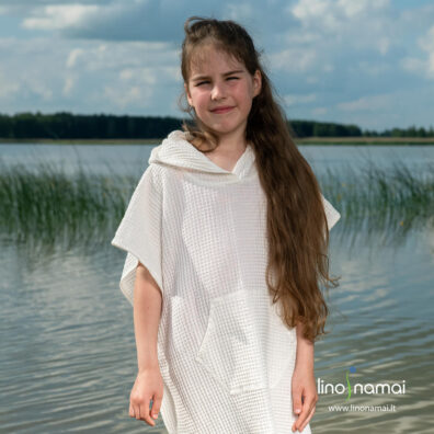 Baltas vaikiškas pončas iš „vaflinio“ lino - medvilnės sudėties audinio