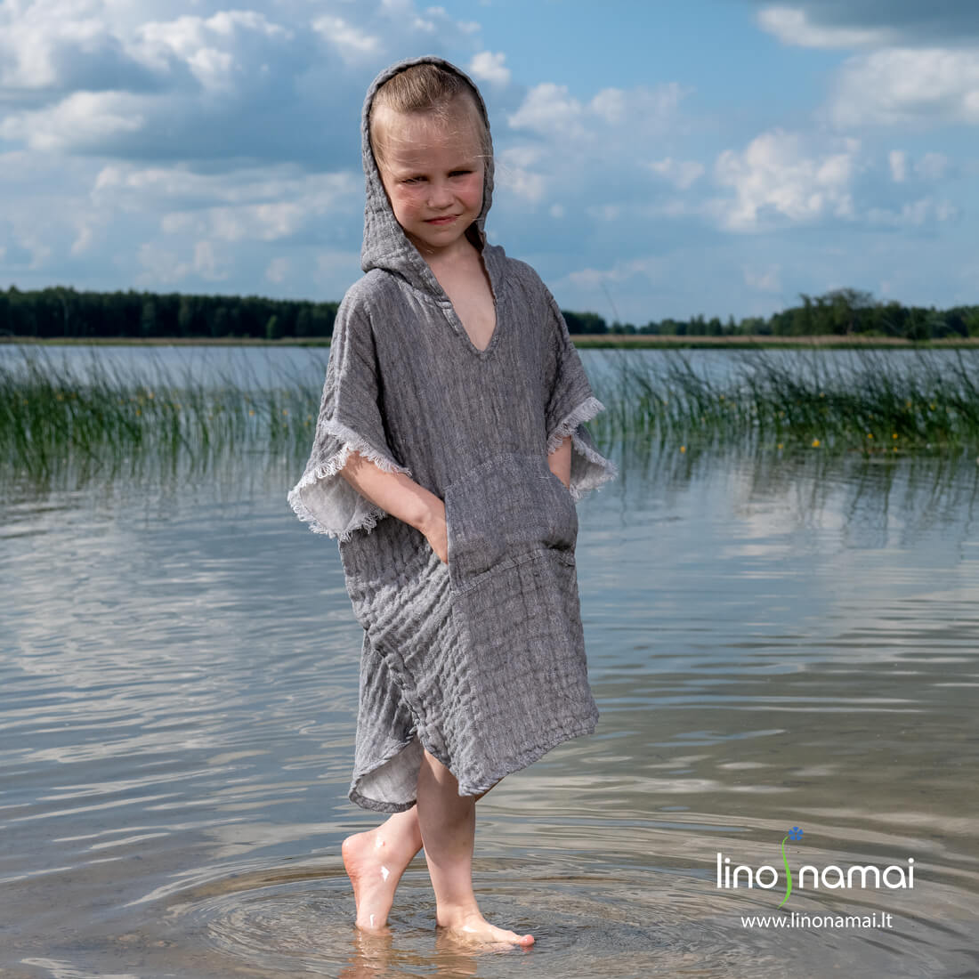 Pilkas lininis vaikiškas pončas