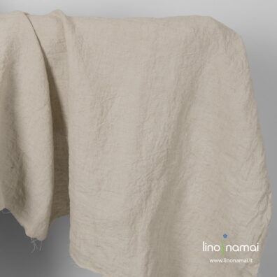 Lininis audinys smėlio spalvos platus skalbtas