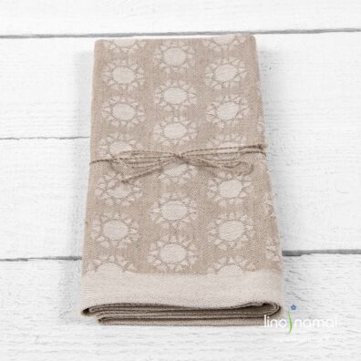 Virtuvės rankšluostis su įaustomis saulytėmis iš natūralios lino spalvos ir baltų medvilnės verpalų