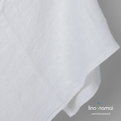 Ryškiai baltas lino audinys austas rombeliais, skalbtas