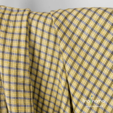 Lininis audinys geltonai - rusvai languotas, skalbtas