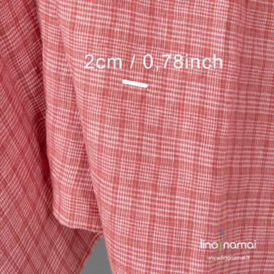 Lininis audinys smulkiais langeliais, rožinės, baltos, smėlio spalvos, skalbtas