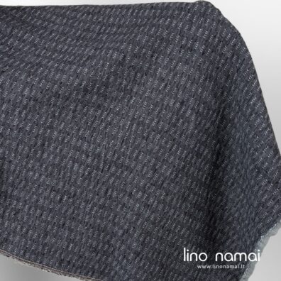 Lininis juodai-pilkai raštuotas audinys, skalbtas