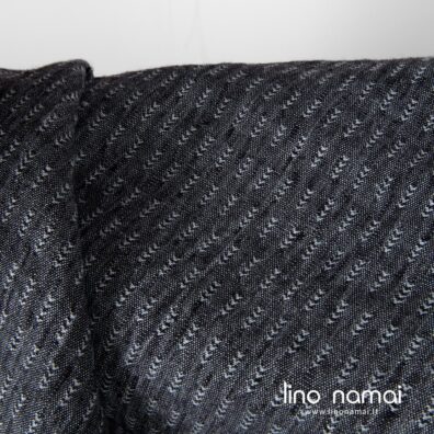 Skalbtas minkštas lino audinys drabužiams, namų tekstilei, juodai-pilkai raštuotas