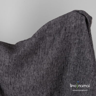 Lininis juodai-baltai melanžinis audinys, skalbtas