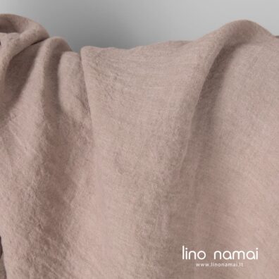 Platus lino audinys iš šviesiai violetinių ir rusvai pilkų verpalų, skalbtas