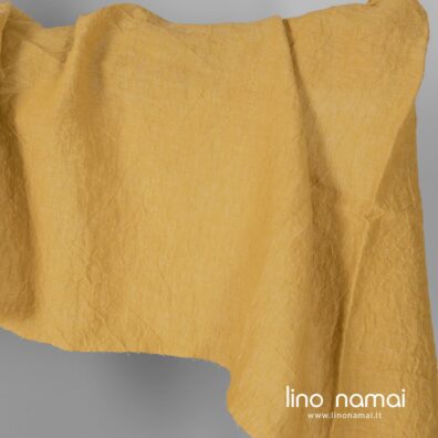 Lininis audinys geltonas platus skalbtas
