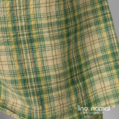 Lino audinys žaliai languotas 295cm pločio