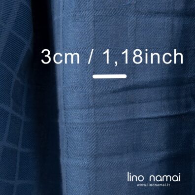 Žakardinis lino - medvilnės audinys languotas, mėlynas, specialiai skalbtas