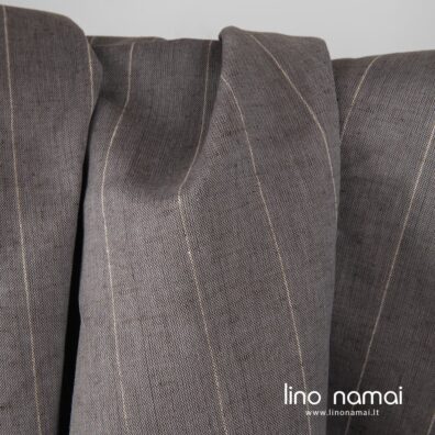 Pilkas melanžinis lino - medvilnės audinys baltais dryžiukais, 280cm pločio
