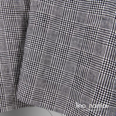 Minkštas, švelnus, specialiai skalbtas juodai languotas lino - vilnos audinys