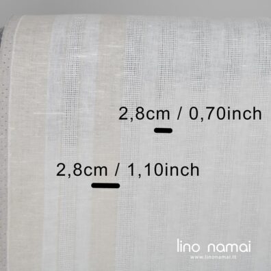 50cm pločio rankšluostinis lino audinys baltomis ir pilkomis juostelėmis