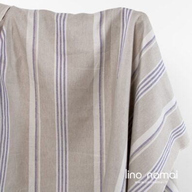 Tvirtas lininis audinys rusvas violetiniais dryžiais