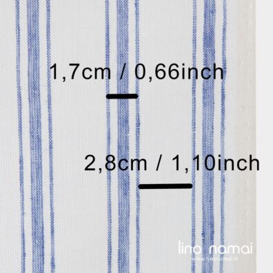 50cm pločio pieno baltumo lininis audinys mėlynomis juostelėmis