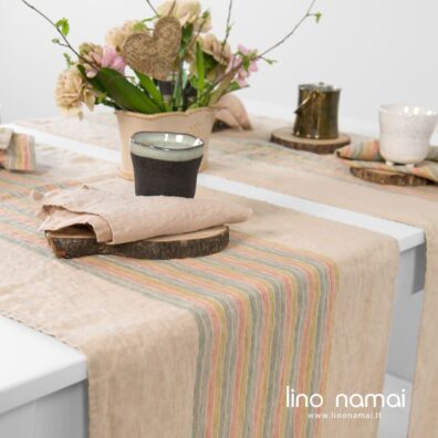 Rusvas dryžuotas takelis iš skalbto lino