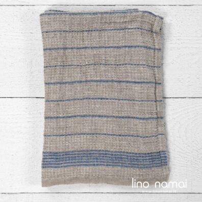 „Vaflinis“ natūralios spalvos lino rankšluostis mėlynai dryžuotas