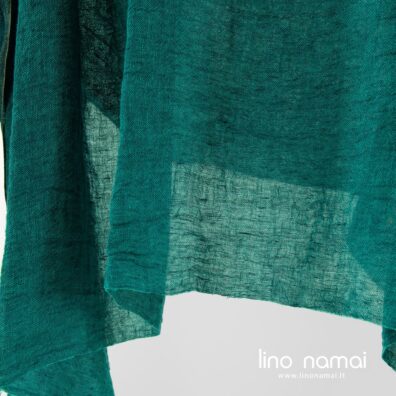 Lengvas retas mėlynai žalias lininis audinys užuolaidoms, šalikams