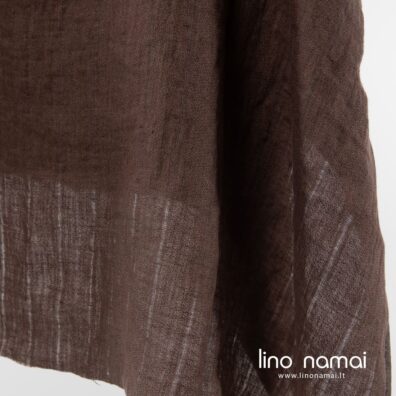 Specialiai skalbtas, minkštas rudos spalvos lino audinys permatomais dryžiais