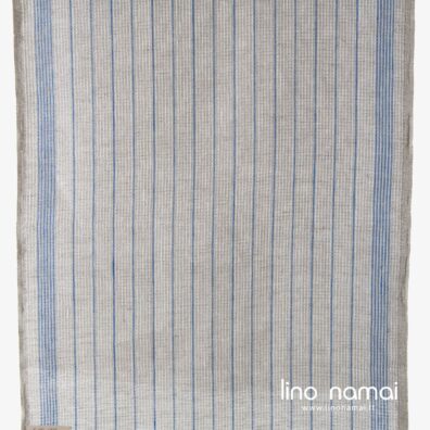 Pilkas lininis audinys „vaflinis“ mėlynai dryžuotas