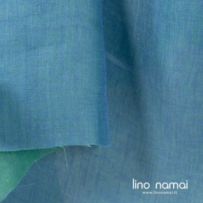 Dvipusis, dvisluoksnis lino audinys iš mėlynų ir žalių verpalų