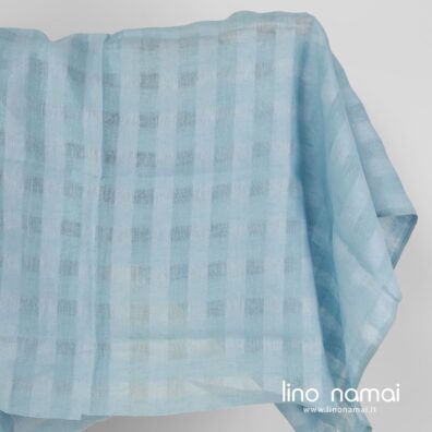 Lininis audinys žydras permatomas languotas