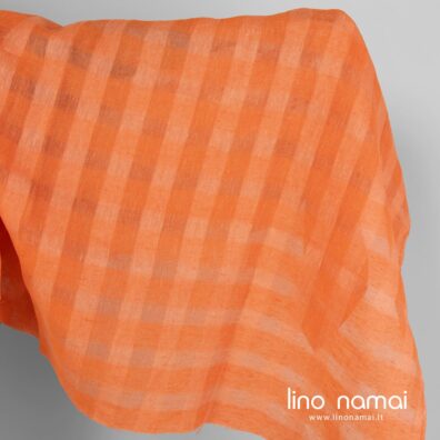 Lininis audinys oranžinis permatomas languotas