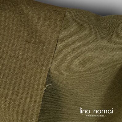 Lininis žalias raštuotas audinys drabužiams, namų tekstilei