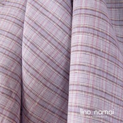 Lininis audinys violetiniais ir baltais langeliais