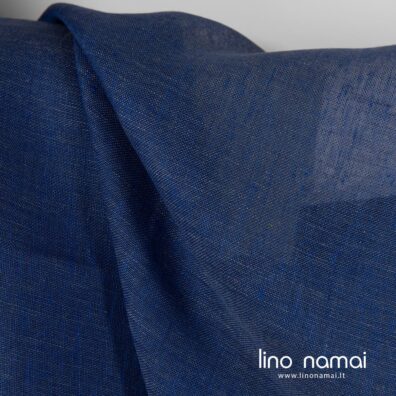Permatomas lininis audinys iš mėlynų ir mėlynai pilkų verpalų