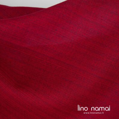 Margas lino audinys iš raudonų ir violetinių verpalų