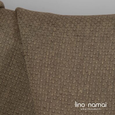 Gelsvai rudas melanžinis lino audinys su smulkiu raštu