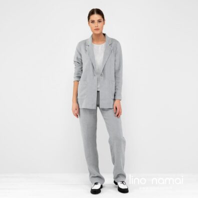 Lininis švarkas pilkas ilgas