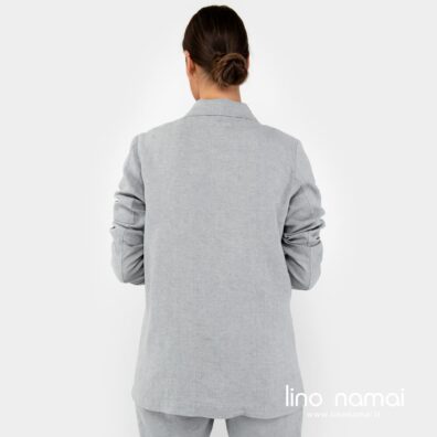 Lininis pilkas ilgas švarkas, nugaros pusė