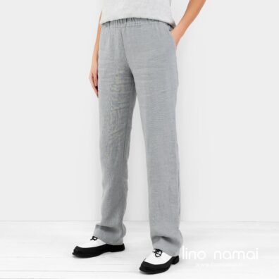 Lininės laisvalaikio kelnės pilkos