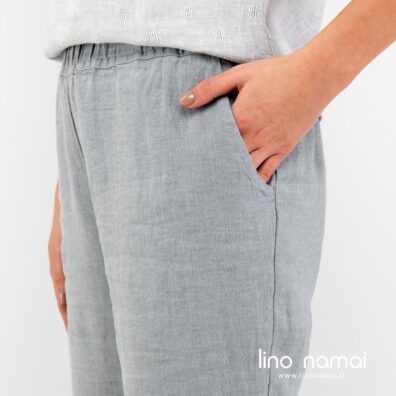 Pilkos lininės kelnės su kišenėmis