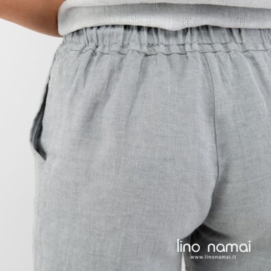 Pilkos lininės kelnės su guma juosmenyje