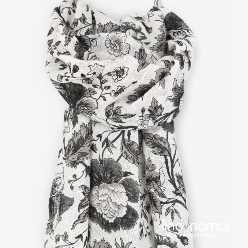 Gėlėtas lininis &scaron;alikas, juoda-balta