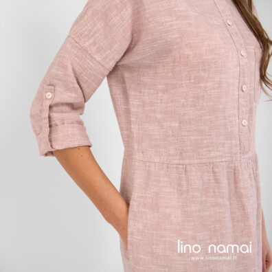 Rusva puslininė suknelė su 3/4 rankovėmis, kišenėmis