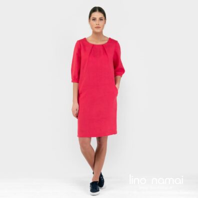 Lininė raudona trumpa suknelė