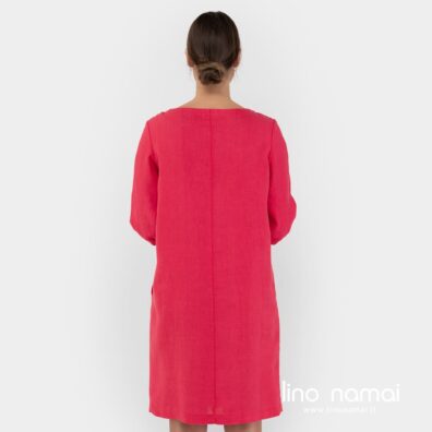 Lininė raudona suknelė, nugaros pusė