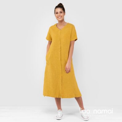 Lininė geltona ilga suknelė