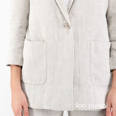 Lininis švarkas šviesiai pilkas su kišenėmis