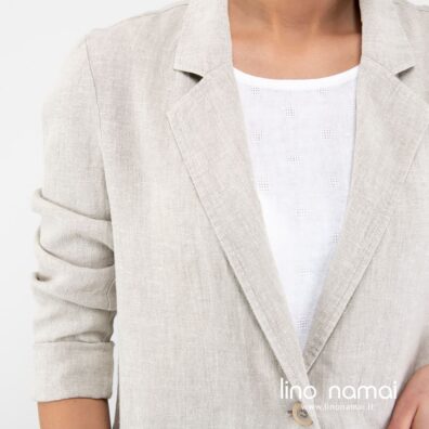 Lininis švarkas šviesiai pilkas užsegamas saga