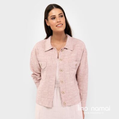 Rusvas puslininis švarkelis susegamas sagomis