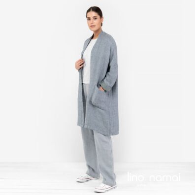 Lininis kardiganas melsvas