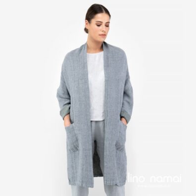 Lininis kardiganas melsvas su kišenėmis