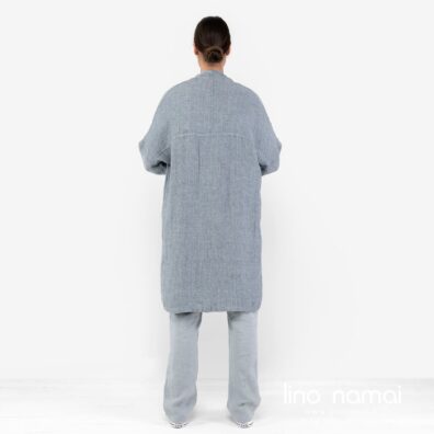 Lininis kardiganas melsvas, nugaros pusė