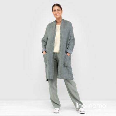 Lininis kardiganas žalsvas